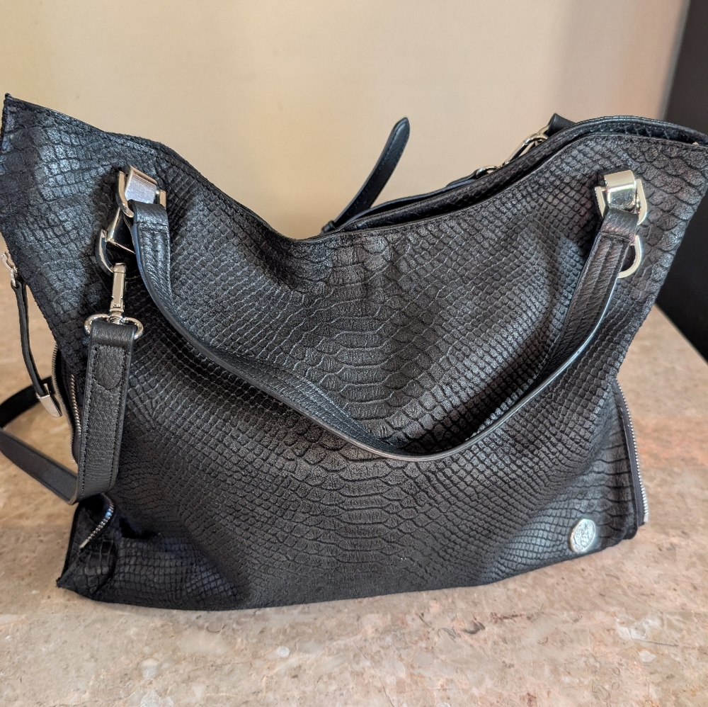 Vince Camuto Black Embossed Snake-Texture Shoulder Bag